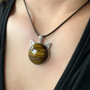 Tiger Eye Cat Shaped Pendant Necklace